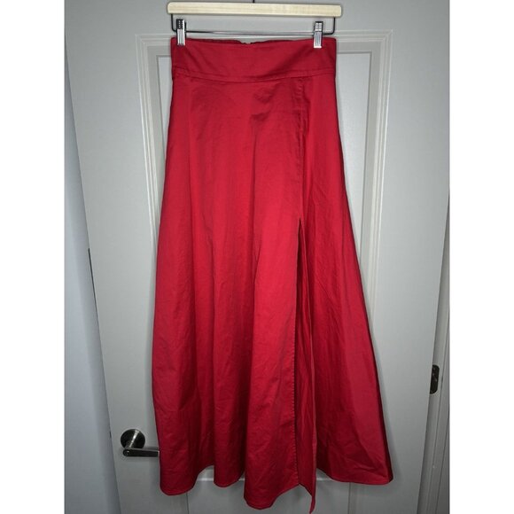 Mare Mare X Anthropologie Red Cotton Poplin Maxi Skirt Slit Size Small - Picture 2 of 7